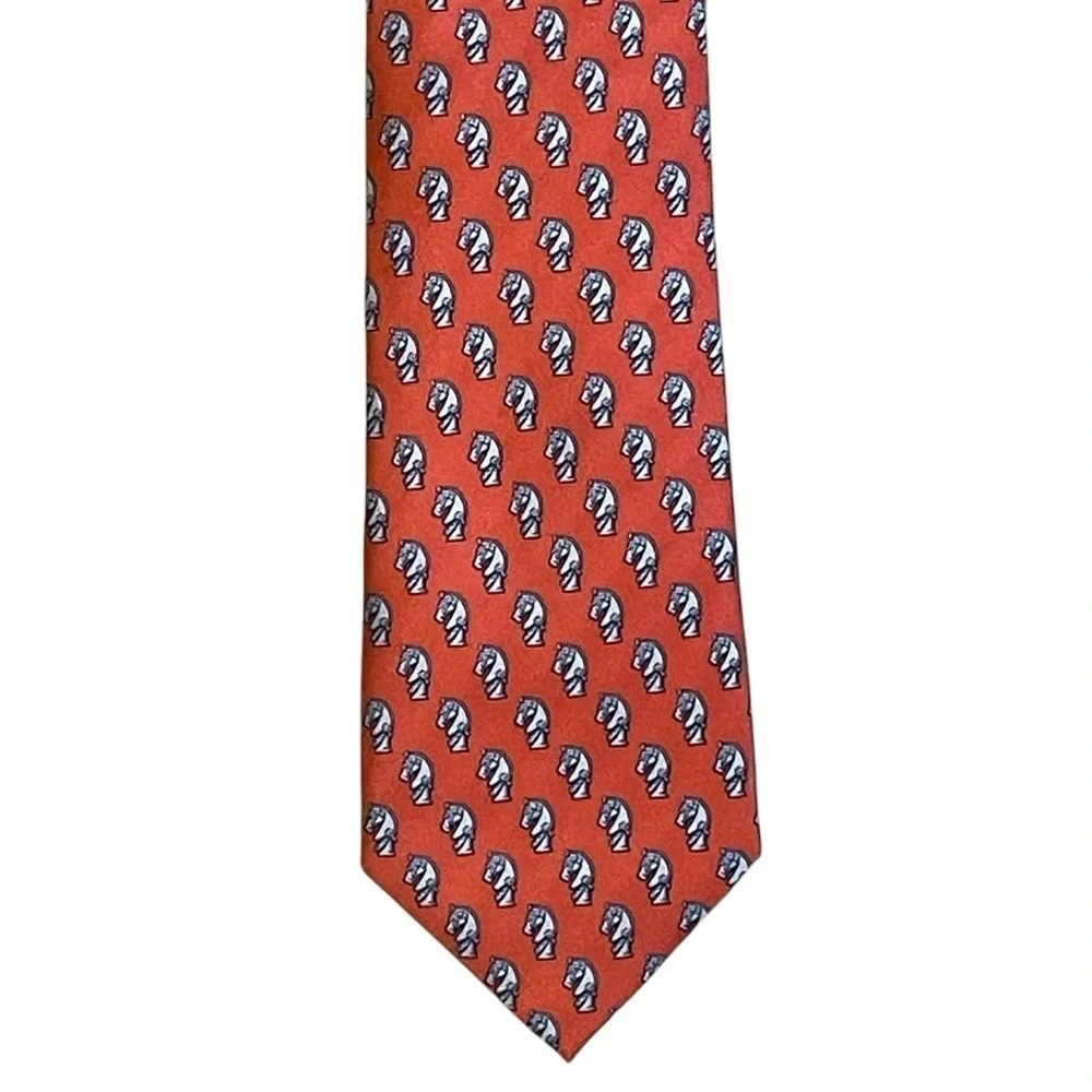 NOLA Couture Knights Chess Piece Orange Whimsical Preppy Chess Club Silk Tie